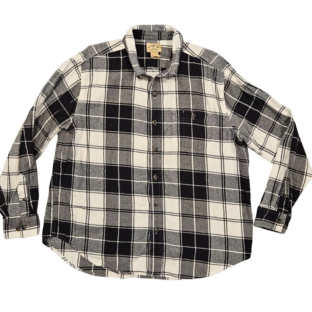 Blue Mountain Men's Plaid Flannel Blue White Long Sleeve Shirt Size XL